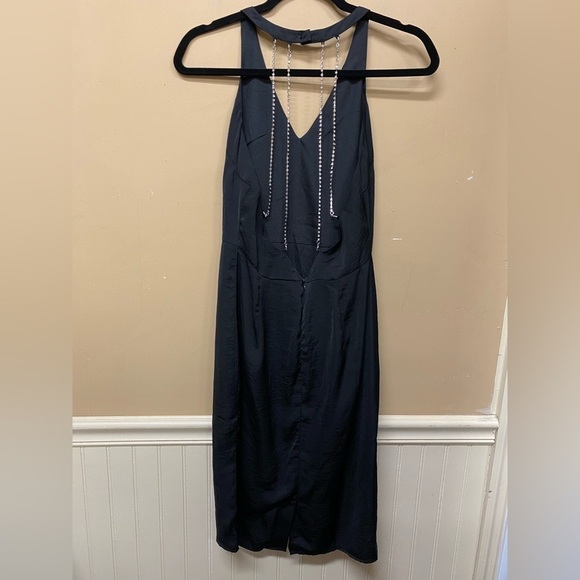 Bebe Black Halter Dress Rhinestone Straps Size 4 NWT - Picture 2 of 7